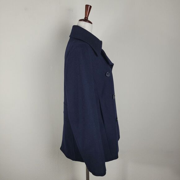 [SOLD]J. Crew Pea Coat Medium Blue Navy Wool Double Breasted Classic Preppy Y2K - Picture 2 of 6